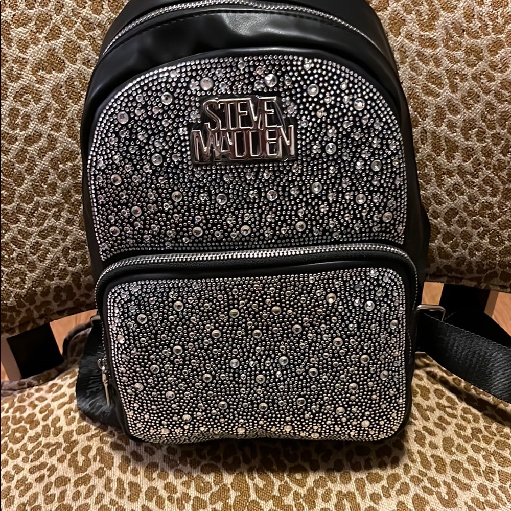 Steve Madden Black and Silver Sparkly Backpack